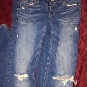 Distressed denim jeans